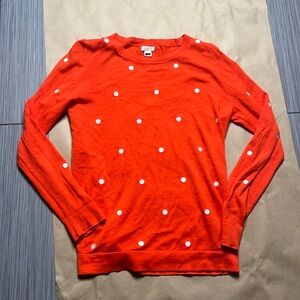 J.Crew Orange White Polka Dots Sweater